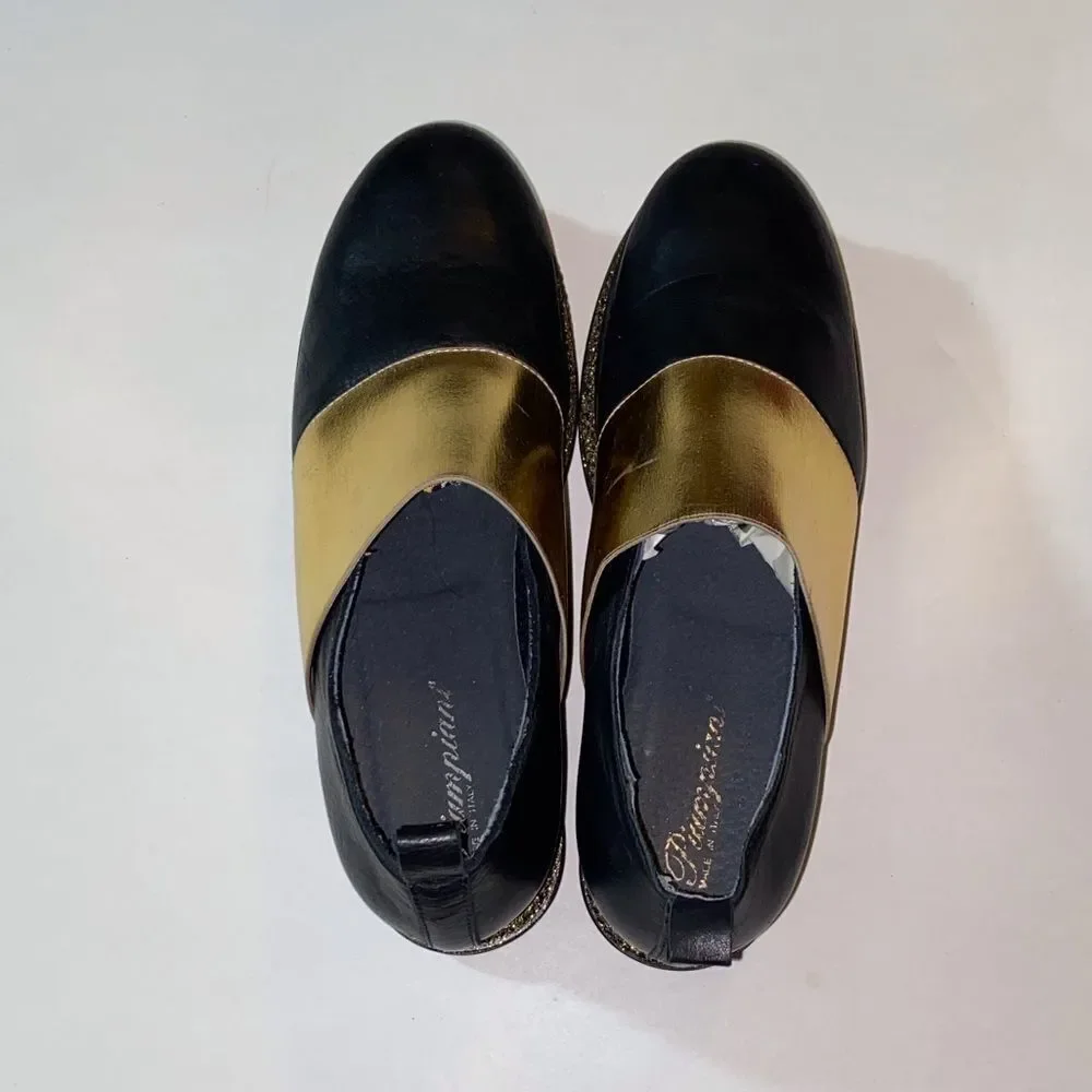 Piampiani Made In Italy Chic Black and Gold Women's Loafers Size 39